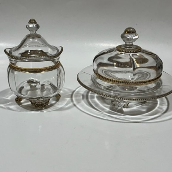 Antique Early  1900's EAPG Tarentum Glass Georgia Gem Footed butter & Sugar dish - Picture 9 of 9